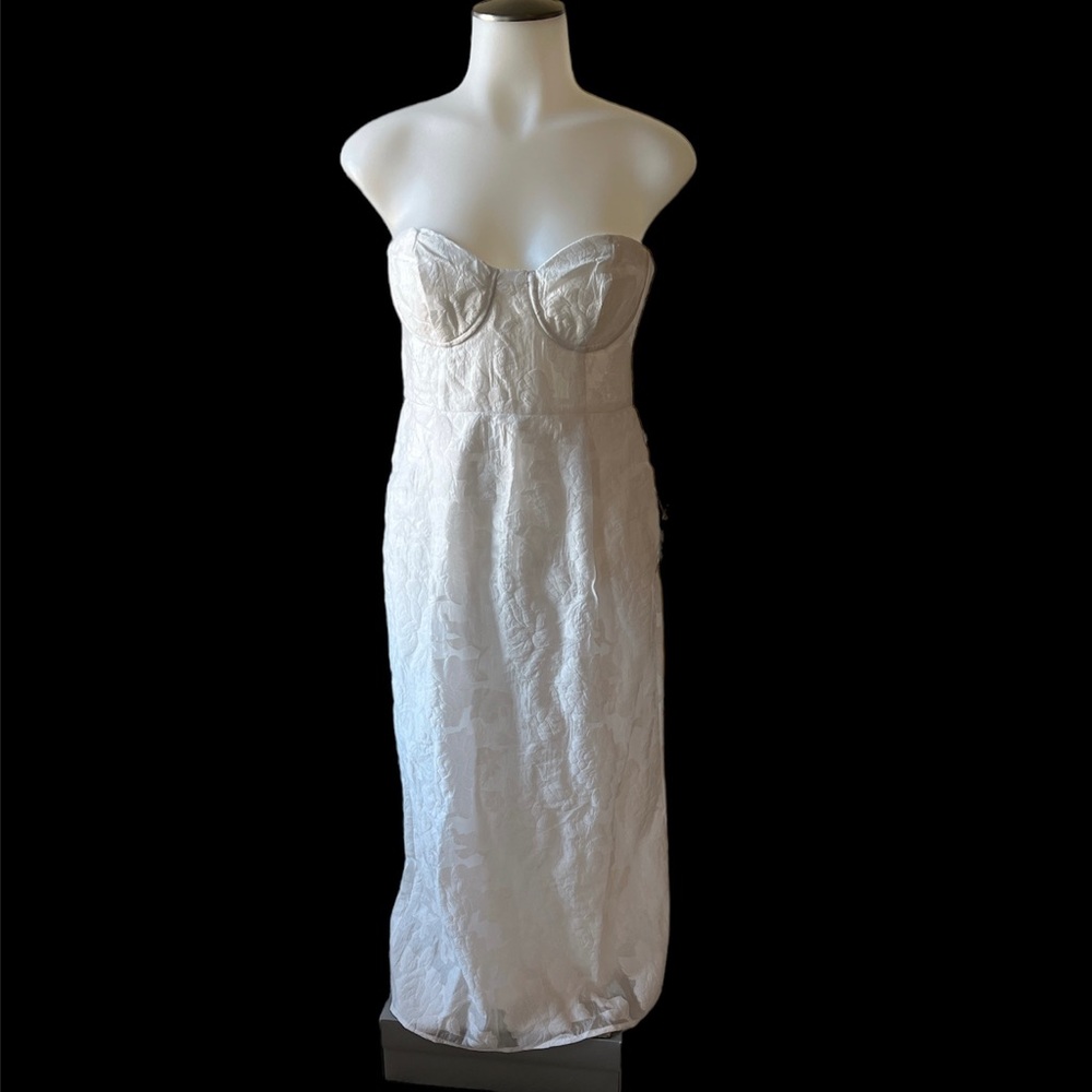 Lulus From this Day White Floral Jacquard Strapless Midi Dress